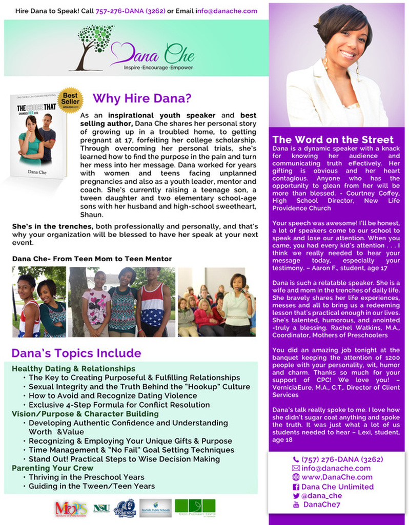 inspirational youth speaker Dana Che one sheet